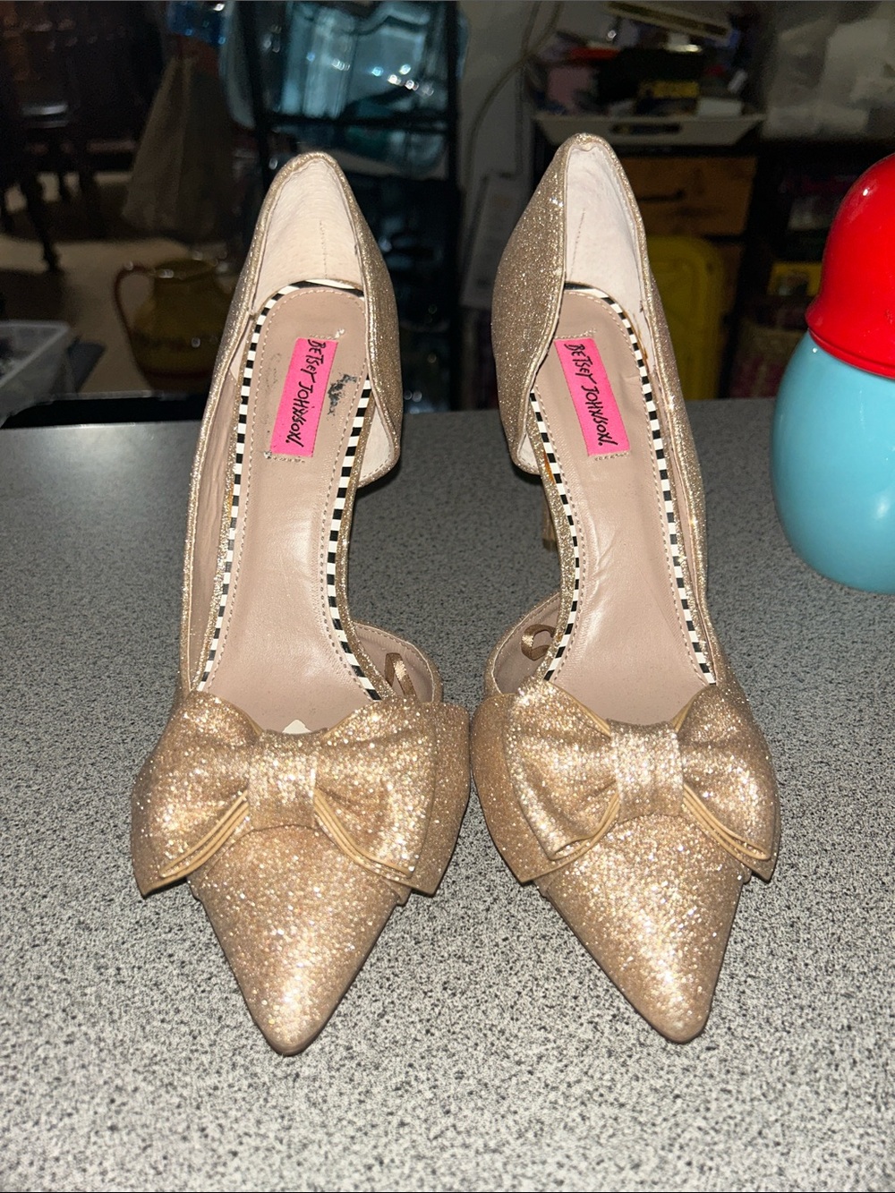 New Betsey Johnson rose gold glitter heels